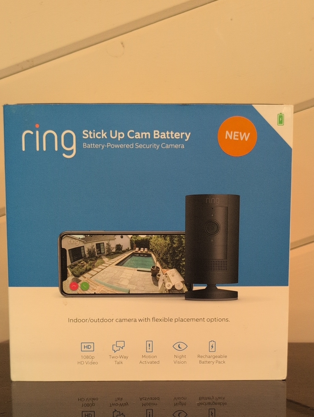 Ring Stick Up Cam Battery Rechargeable Black Alexa Motion Night Vision Camera
